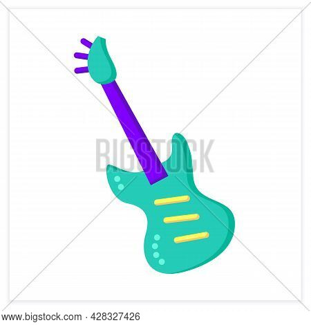 Bass Guitar Flat Icon. Modern String Electric Musical Instrument With Bass Amplifier. Classical, Eth