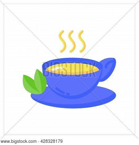 Green Tea Flatt Icon. Superfood. Organic Healthy Energetic Food For Balanced Nutrition. Detox And We