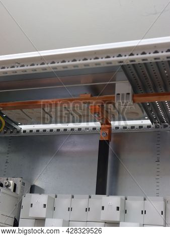 Copper Electric Busbars For The Organization Of Protective Grounding In The Electrical Panel.