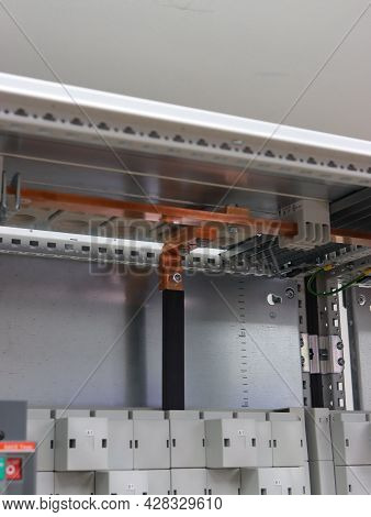 Copper Electric Busbars For The Organization Of Protective Grounding In The Electrical Panel.