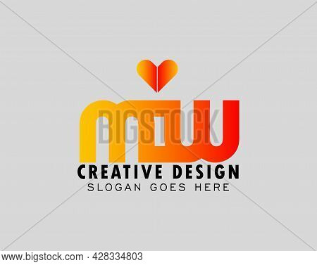Mw Vector Logo Design, Miw Creative Logo Design With Heart Element, Cooperation Logo, Colorful Pixel