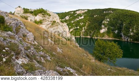 Remains Of The Walls Of The Old Fortress Bocac On The Rocky Bank On Top Of Canyon Of The River Vrbas