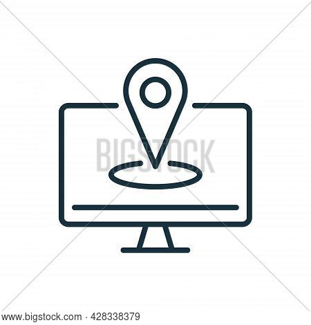 Computer Navigation Line Icon. Ip Address Linear Pictogram. Gps Pin And Computer Monitor Outline Ico