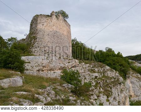 Remains Of The Walls Of The Old Fortress Bocac On The Rocky Bank On Top Of Canyon Of The River Vrbas