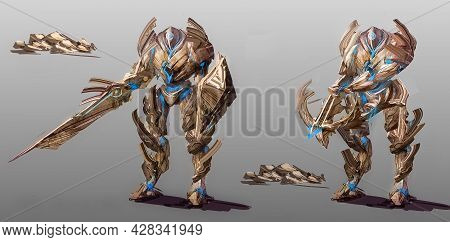 2d Digital Illustration Character Design Concept Of Fantasy Soldier Warrior Ranger Type Full Figure 