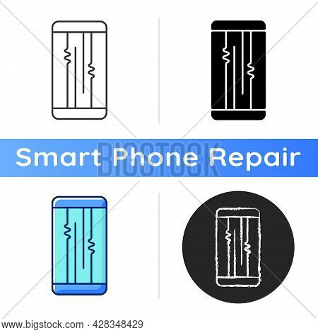 Display Or Lcd Issues Icon. Cracked Screen Problem. Touchscreen Is Flickering Or Glitching. Distorte