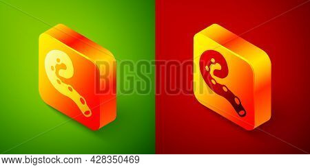 Isometric Octopus Of Tentacle Icon Isolated On Green And Red Background. Square Button. Vector