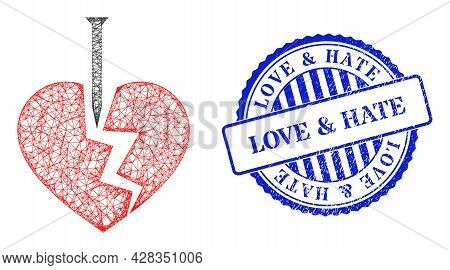 Vector Network Break Valentine Heart Carcass, And Love And Hate Blue Rosette Dirty Seal Print. Hatch