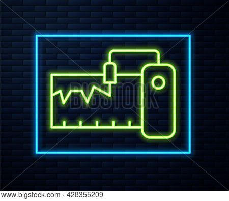 Glowing Neon Line Electrical Measuring Instrument Icon Isolated On Brick Wall Background. Analog Dev