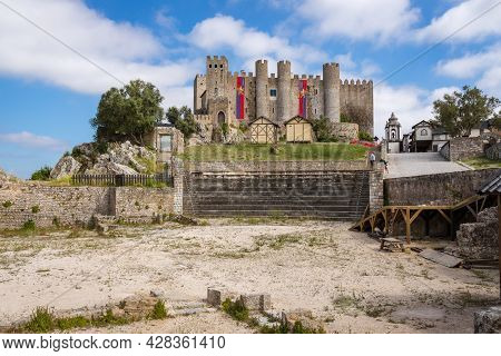 Obidos, Portugal - June 30, 2021: On Top Of Of The Hill In Obidos Lies This Beautiful Castle