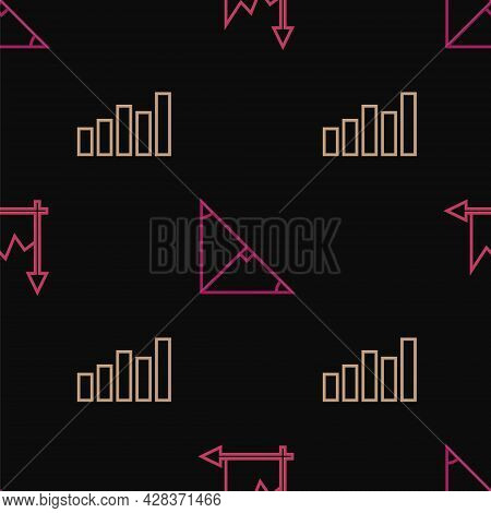 Set Line Graph, Schedule, Chart, Diagram, And Angle Bisector Of Triangle On Seamless Pattern. Vector