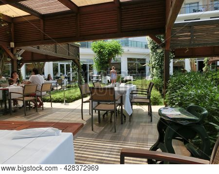 Beldibi, Kemer, Antalya, Turkey - May 11, 2021: The Territory Of The Rixos Beldibi Hotel