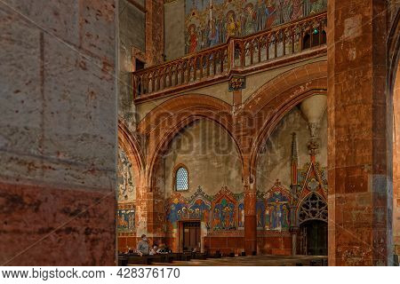 Strasbourg, France, June 24, 2021 : Saint-pierre-le-jeune Protestant Church Paintings. This Gothic B