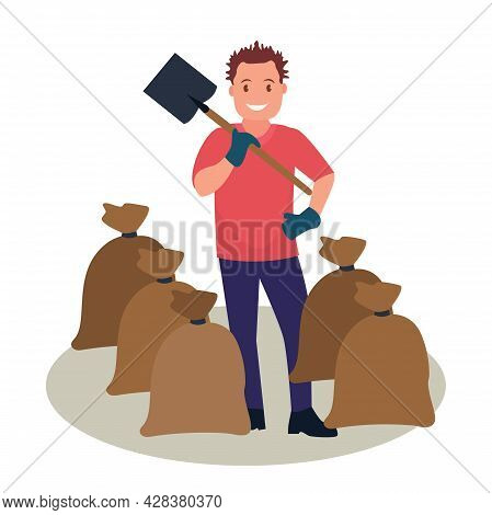 A Human Garbage Collector . Garbage Collection. A Man Dressed In A Uniform On An Isolated Background