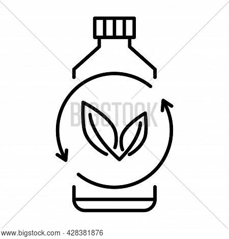 Biodegradable Plastic, Sign. Icon Of Plastic Bottle With Green Leaves. Turns To Plant Concept. Eco F
