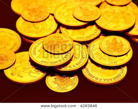 Vele gouden munten reliëf met beelden bezaaid rond