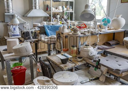 Inside The Workshop Of A Faience Manufacturing Company. Konakovo, Russia