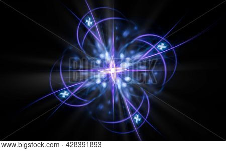 Abstract Illustration Of A Computer Generated Fantastic Star In Various Shapes And Shades On A Black