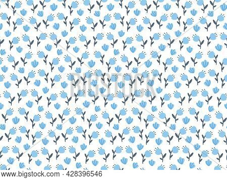 Cute Vector Seamless Pattern With Cartoon Flowers. It Can Be Used As Wallpaper, Poster, Print For Cl