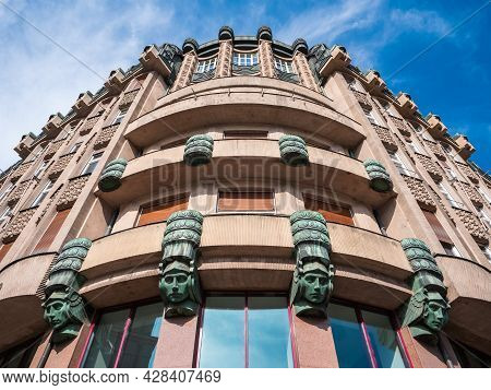 Prague, Czech Republic - July 4 2021: Supich House Geometric Art Nouveau Building Or Palace On Wence