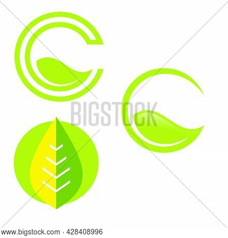 Set Of Nature Simple Eco Friendly Circle Green Leaf Logo Vector Elements