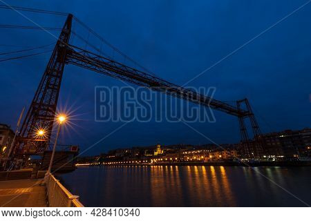Vizcaya Bridge, Portugalete Bridge, Suspension Bridge. The Oldest Ferry Bridge In The World. It Join