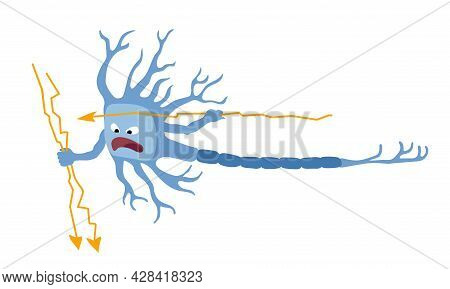 An Aggressive Neuron With Lightning Bolts, A Brain Cell Under Stress, The Concept Of A Nervous Break