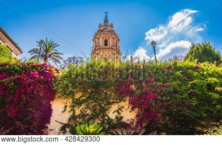 Facade Of San Giorgio Cathedral In Modica, Ragusa, Sicily, Italy, Europe, World Heritage Site