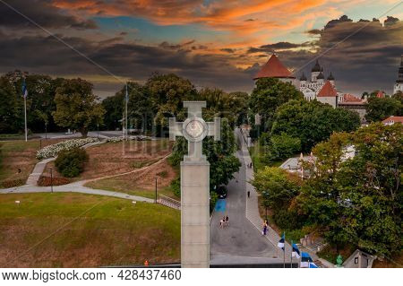Aerial View Of The Freedom Square In Tallinn, Estonia.