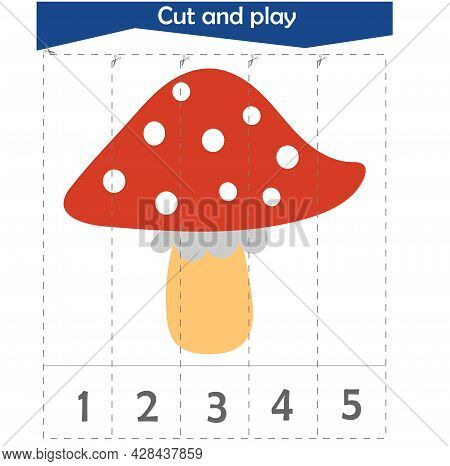 Mathematical Puzzle For Children. We Cut And Play. We Look Forward To 5. Amanit. Vector Illustration