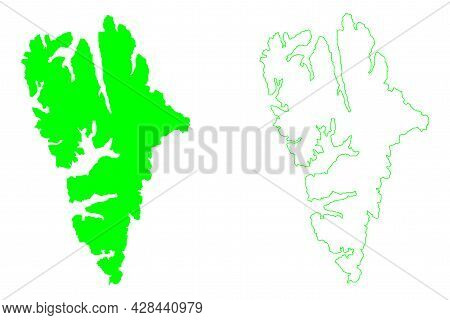 Spitsbergen Island (kingdom Of Norway, Svalbard) Map Vector Illustration, Scribble Sketch West Spits