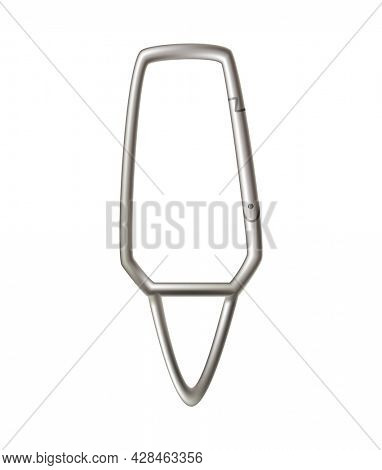 Carabiner clasp. Metal carabine for climbing rope link. Snap hook for bag, safety or protecting accessory. Claw clasp, climbing equipment
