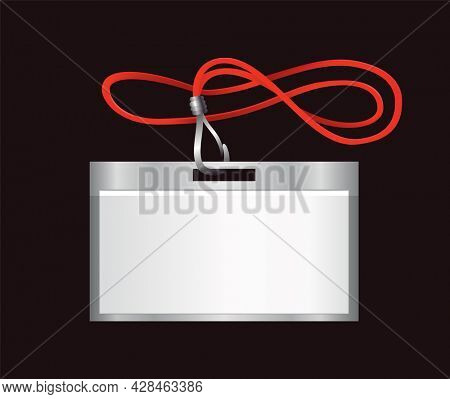 Blank identification badge. Template of plastic name holder. Pass card, personal office tag or empty badge on realistic lanyard