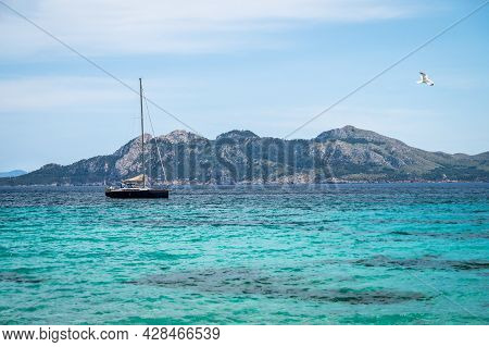 Single Boat On Calm Sea No Clouds