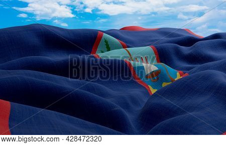 Guam.flag In The Wind. Realistic And Wavy Fabric Flag. 3d Rendering.