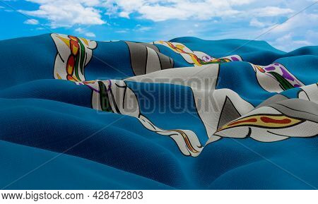 Northern Mariana Islands Flag In The Wind. Realistic And Wavy Fabric Flag. 3d Rendering.