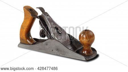 Tools Building And Repair - Old Rusty Metal Hand Plane With Shadow Closeup Isolated On A White Backg