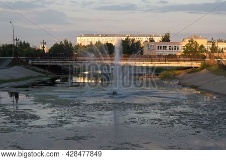 Evening View Of The Kopa River In The Center Of The City Of Kokshetau, Republic Of Kazakhstan