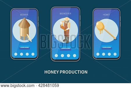 Mobile Website Design On Honey Production Theme With Beehive Beekeeper And Wooden Dipper Stick Isome