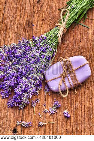 Lavender Flowers Extract Spa Soap And Bunch Of Lavender Floawers