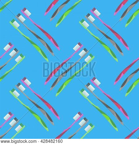 Plastic Toothbrush Dental Symbol. Oral Care. Mouth Cleaning Tool. Seamless Pattern