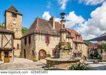 Autoire, France - June 23,2021 - View At The Bell Tower Of Church Of Saint Pierre In Autoire Village