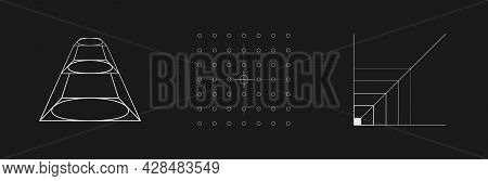 Set Of Retrofuturistic Design Elements. Retrofuturistic Prism, Hud Aim, Coordinate Scale In Cyberpun
