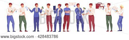 People And Stock Market Flat Set Of Human Characters Discussing Financial News Buying Stocks And Sec