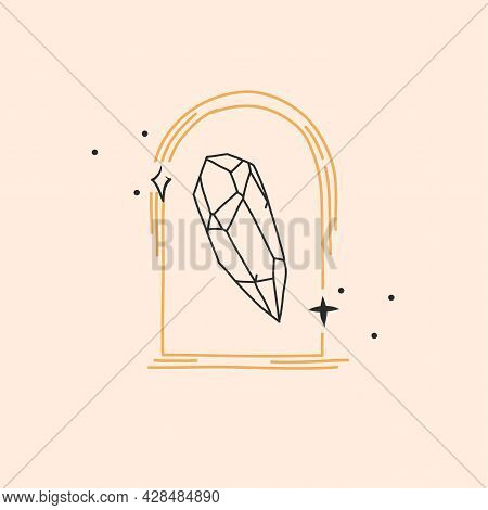 Hand Drawn Vector Abstract Stock Flat Graphic Illustration With Logo Element, Bohemian Astrology Mag