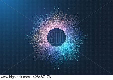 Quantum Computer Innovation Technology Concept. Sphere Explosion Background. Deep Learning Artificia