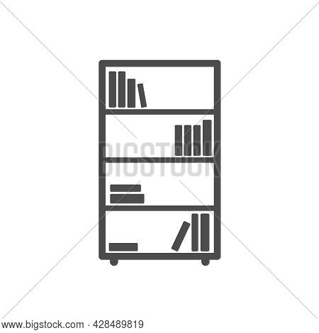 Bookshelf Silhouette Vector Icon Isolated On White Background. Bookcase Furniture Icon For Web, Mobi