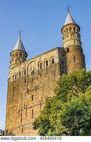 Front Towers Of The Historic Basilica Of Our Lady In Maastricht, Netherlands