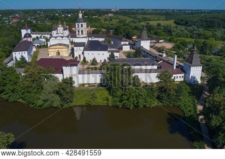 Above The Ancient Nativity Of The Theotokos Svyato-pafnutyev Borovsky Monastery On A Sunny July Day.