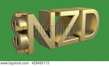 Gilded Nzd New Zealand Dollar Symbol On A Neutral Green Background. Finance Concept. Rendering 3d. I